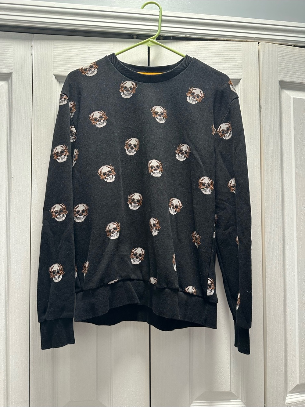 Mens Skull Denim & Flowers Sweatshirt - Size Small